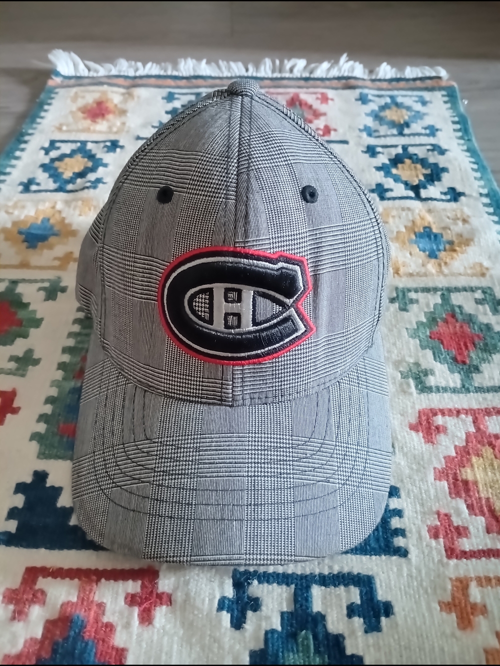 Montreal Canadiens Plaid Baseball Cap - Gray with Black & Red Logo